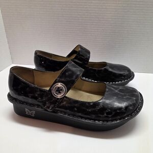 Alegria Paloma Black Animal Print Mary Jane Shoes Womens Size 9